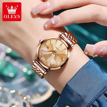 ELEGANCE® Women Luxury Jewelry Quartz Watch Waterproof Stainless steel Strap Rose Gold Watch for Women Fashion Watch Bracelet Set OLEVS