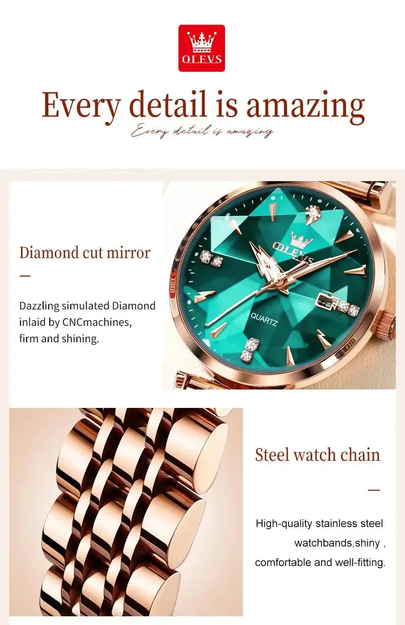 ELEGANCE® Women Luxury Jewelry Quartz Watch Waterproof Stainless steel Strap Rose Gold Watch for Women Fashion Watch Bracelet Set OLEVS