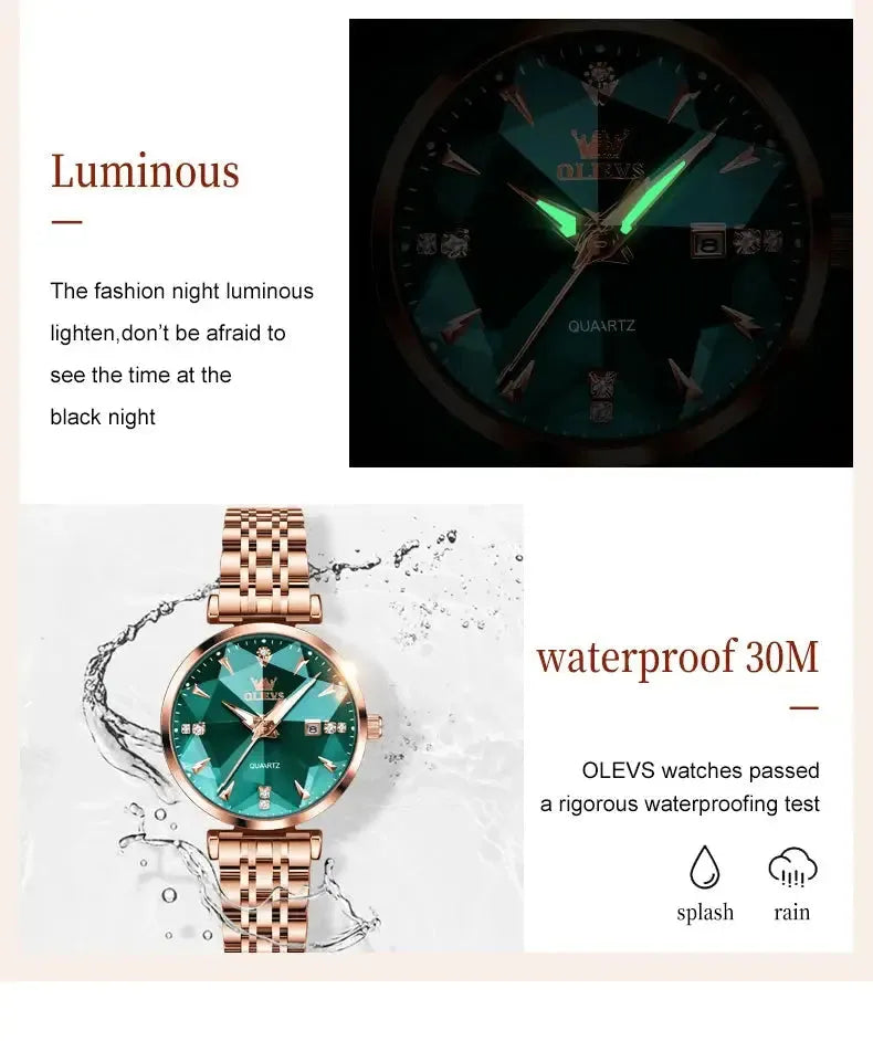 ELEGANCE® Women Luxury Jewelry Quartz Watch Waterproof Stainless steel Strap Rose Gold Watch for Women Fashion Watch Bracelet Set OLEVS