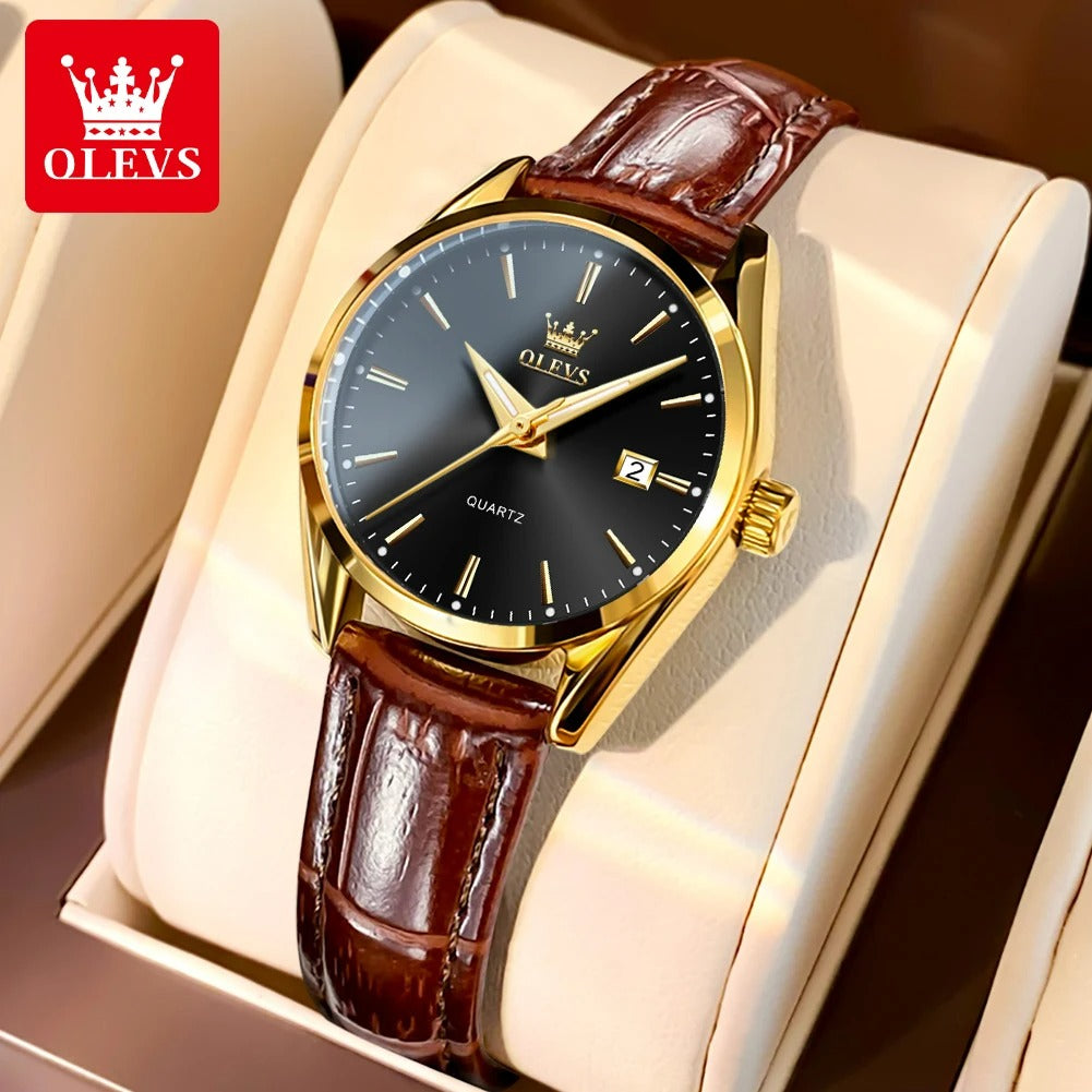 ELEGANCE 6898 Women Watch Fashion Waterproof, PU Strap High Quality Exquisite Quartz Watches For Couple Luminous Calendar