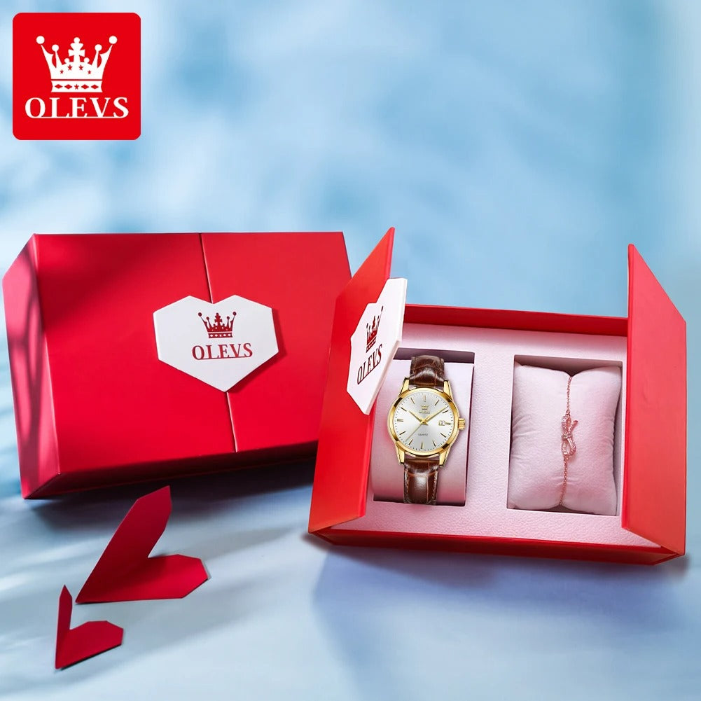 ELEGANCE 6898 Women Watch Fashion Waterproof, PU Strap High Quality Exquisite Quartz Watches For Couple Luminous Calendar