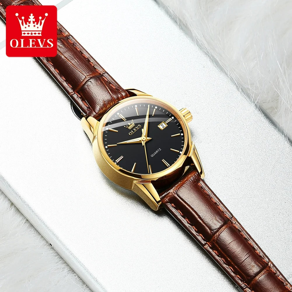 ELEGANCE 6898 Women Watch Fashion Waterproof, PU Strap High Quality Exquisite Quartz Watches For Couple Luminous Calendar