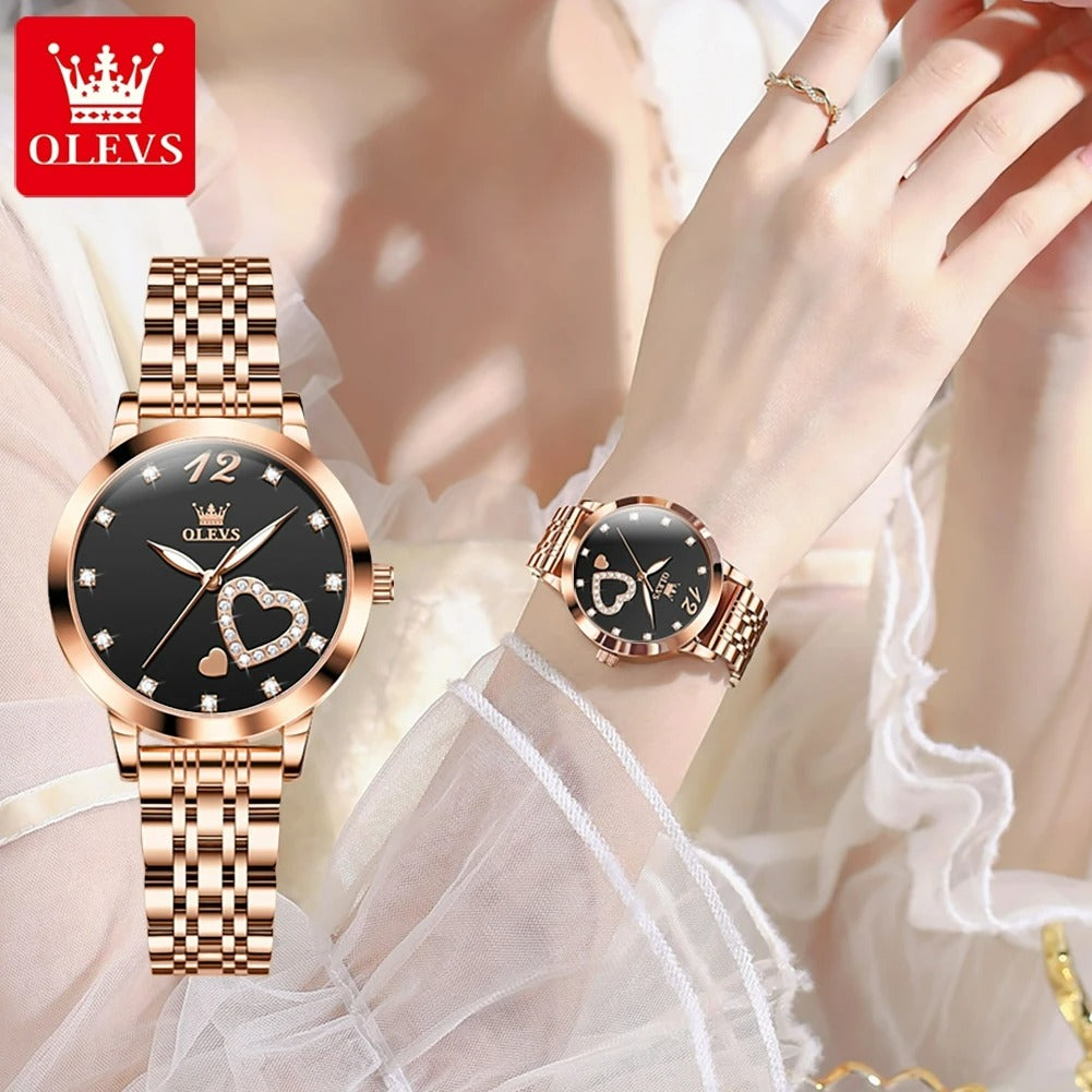 ELEGANCE® 5189 Women's Watches Fashion Quartz Watch Stainless steel Waterproof Set With Diamonds Love Luxury female Wristwatch