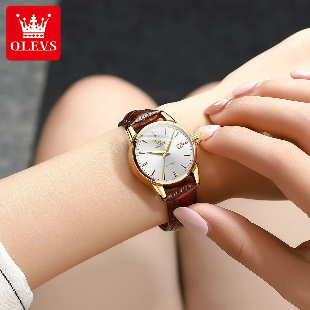 ELEGANCE 6898 Women Watch Fashion Waterproof, PU Strap High Quality Exquisite Quartz Watches For Couple Luminous Calendar