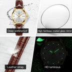 ELEGANCE 6898 Women Watch Fashion Waterproof, PU Strap High Quality Exquisite Quartz Watches For Couple Luminous Calendar