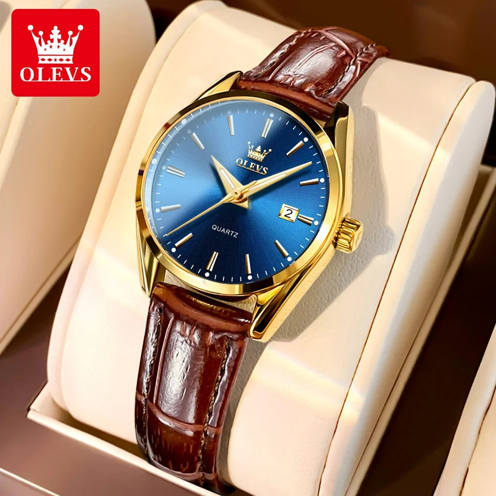 ELEGANCE 6898 Women Watch Fashion Waterproof, PU Strap High Quality Exquisite Quartz Watches For Couple Luminous Calendar