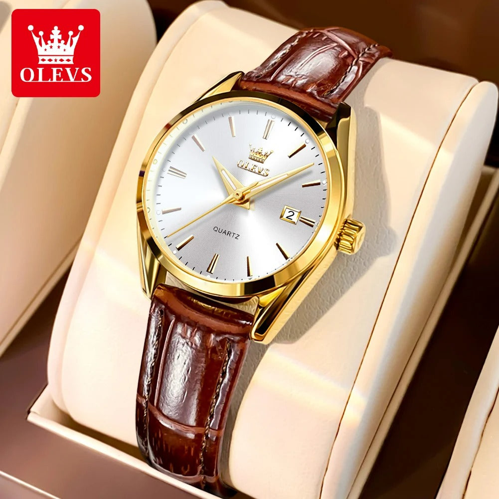 ELEGANCE 6898 Women Watch Fashion Waterproof, PU Strap High Quality Exquisite Quartz Watches For Couple Luminous Calendar