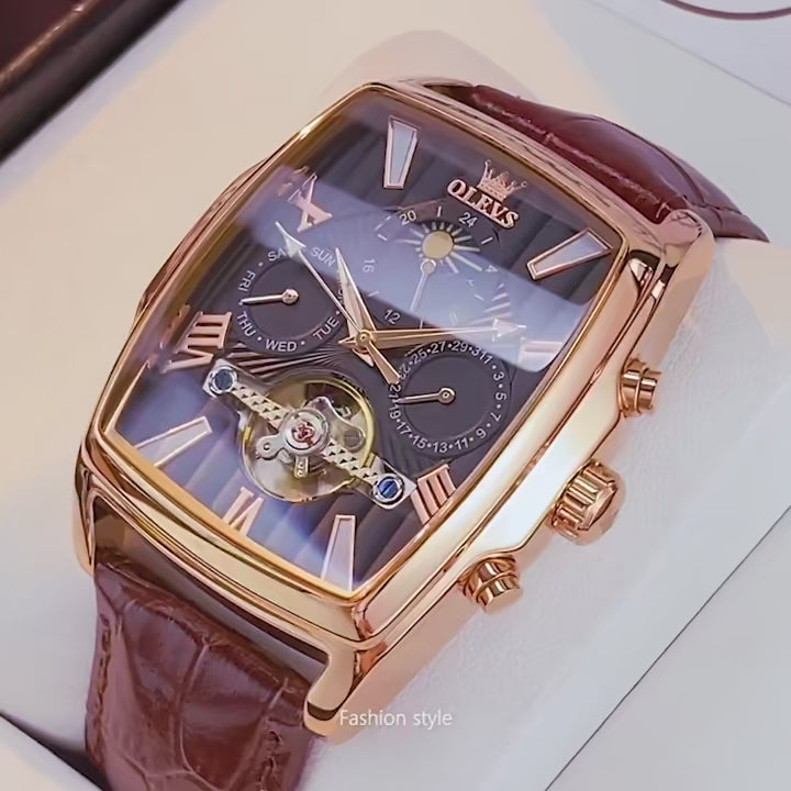 Elegance 6675 Executive Men Watch Luxury Rectangular Dial Mechanical Watches Waterproof Leather Automatic Luminous Watch Business Men