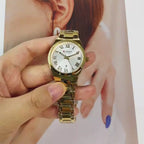 Elegance 9095 Gold Signature Women Watch Fashion Gold Stainless Stain Steel Ladies Watch Waterproof Quarzt Wristwatch Romatic Girlfriend Gift