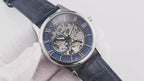 Elegance Navy Sleek 8020 Men Automatic Watch Mechanical Rome Skeleton 40mm Leather Waterproof Wristwatch
