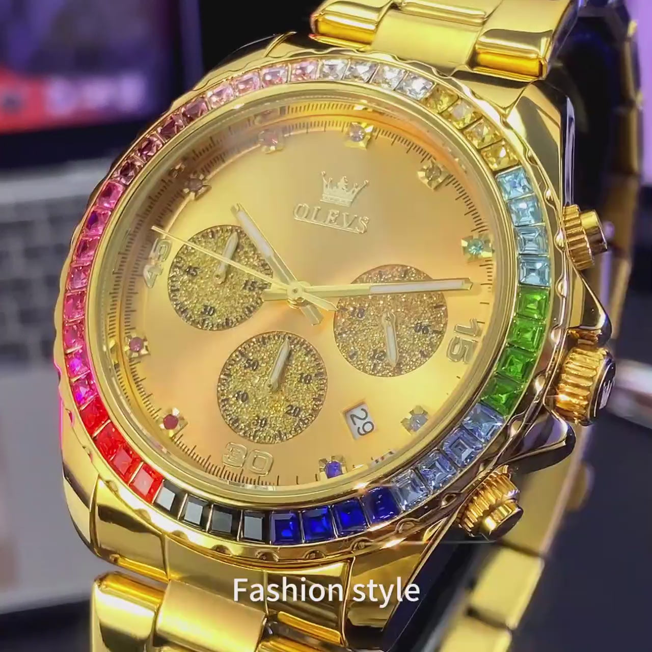 Elegance 2939 Multifunctional Men's Watch Luxury Brand Colorful Diamond Waterproof dial High Quality Original Quartz Men's Watch