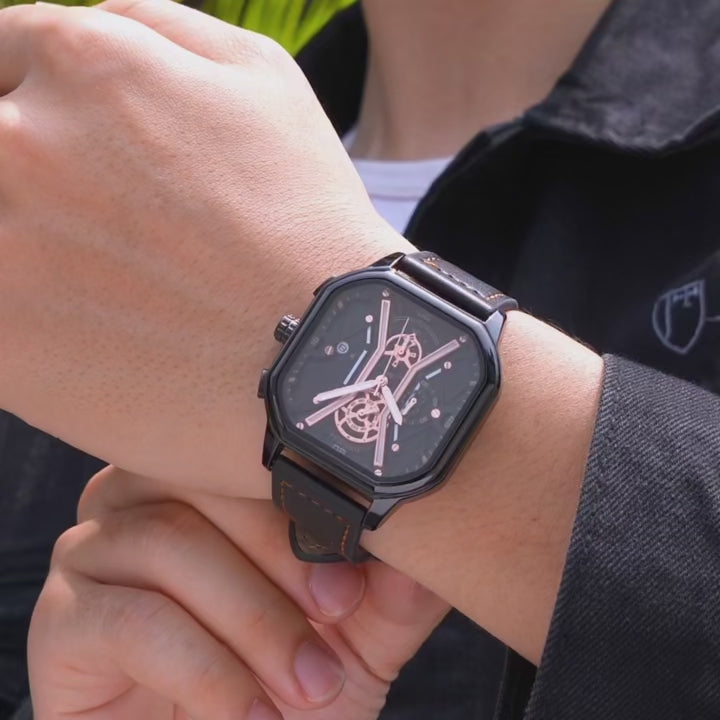 Elegance 922 Skeleton Luxe Men Wristwatch Luxury Chronograph Luminous Waterproof Date Man Watch Square Dial Leather Quartz Men's Watches