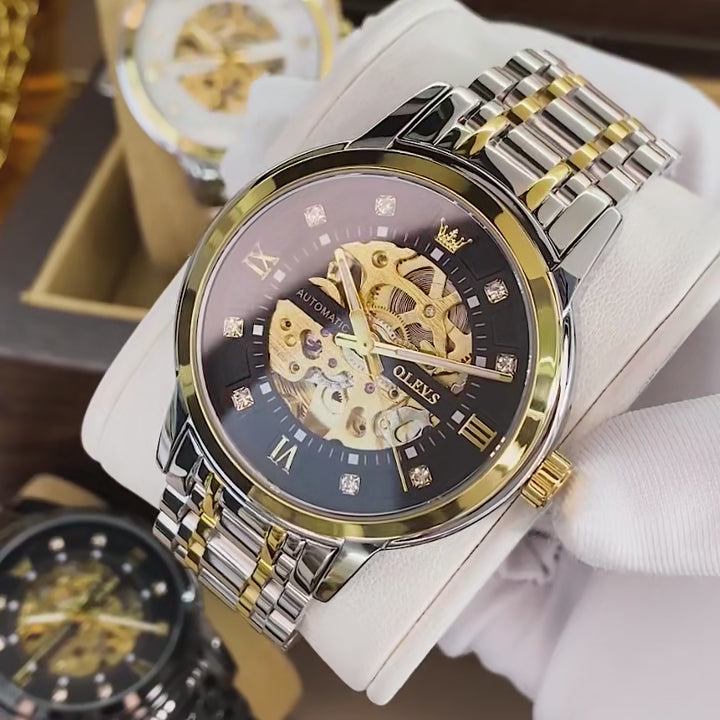Elegance 9901 Skeleton Watch Men Waterproof Luminous Casual Automatic Mechanical Watche Sports Men Black Steel Wristwatch Reloj Hombre