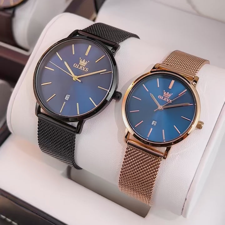 Elegance 5869 Ultra Thin Couple Watches Set Men & Women Top Brand Luxury Simple Quartz Wristwatch Calendar Clock