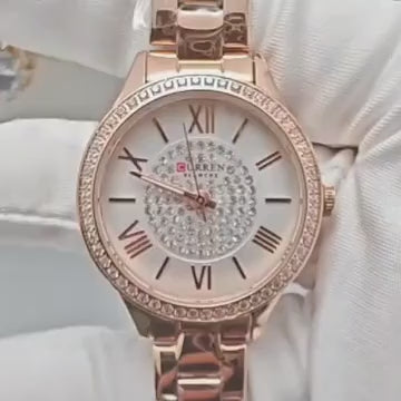 Elegance Luxe Gift Set Luxury Watch Women Ring Necklace Earrings Rhinestone Fashion Wristwatch Female Casual Ladies Watches Bracelet 5PCS Set