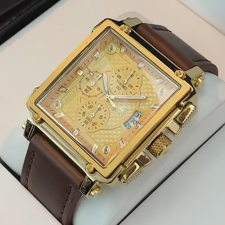 Elegance 9925 Royal Chrono Men Watch Luxury Square Quartz Wrist Watch Original Waterproof Luminous Chronograph Watch for Men Relogio