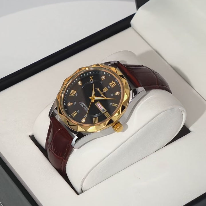 ELEGANCE 858 Azure Timepiece Men Watch Luxury High Quality Sport Quartz Leather Waterproof Luminous Date Week Wristwatch