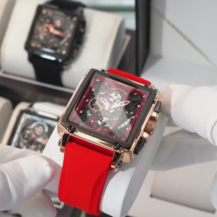 Elegance Phantom 2312 Men Watch Fashion Sports Watches with Large Dial Unique RectangularHollow Design Quartz Wristwatches with Chrongraph Auto Date