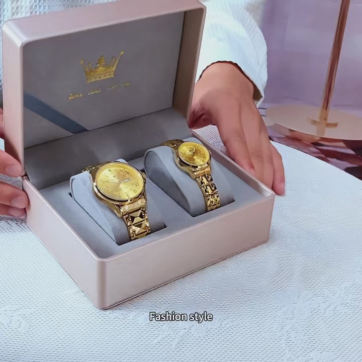 Elegance 2910 Classic Luxury Quartz Couple Watch For Men Women Waterproof Stainless Steel Hand Clock Diamond Number Dial Watch
