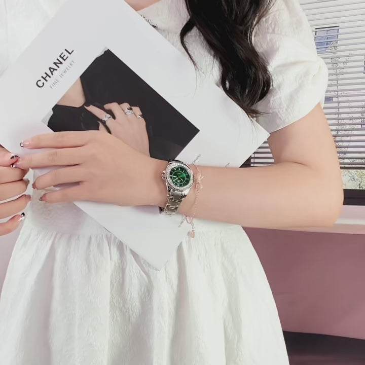 Elegance 5885 Luxury Brand Couple Watches Set Waterproof Green Men's and Women's Quartz Watch Romantic Lover Calendar Week Wristwatch
