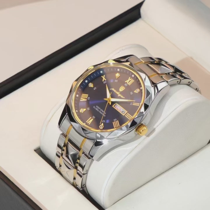 Elegance 615 LuxeTime Men Watch Luxury Quartz Waterproof Date Week Luminous Wristwatch Stainless Steel Men's Watches Male Clock Sports