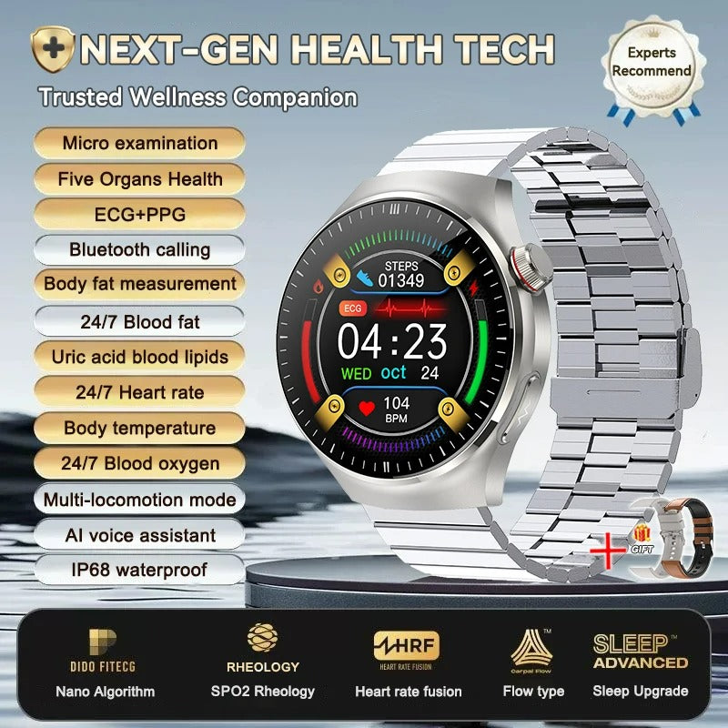 ELEGANCE HealthMaster Pro Smartwatch ECG+PPG Temperature Pulse Physiotherapy Men & Women 466*466 HD Health Management BT Call Sports Waterproof