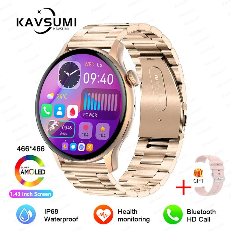 ELEGANCE LuxeFit Women Smartwatch 466*466 AMOLED 1.43" HD Screen Always Display Time Bluetooth Call IP67 Waterproof Sports Smart Watch