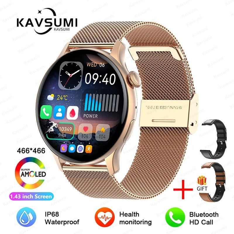 ELEGANCE® LuxeFit Women Smartwatch 466*466 AMOLED 1.43" HD Screen Always Display Time Bluetooth Call IP67 Waterproof Sports Smart Watch