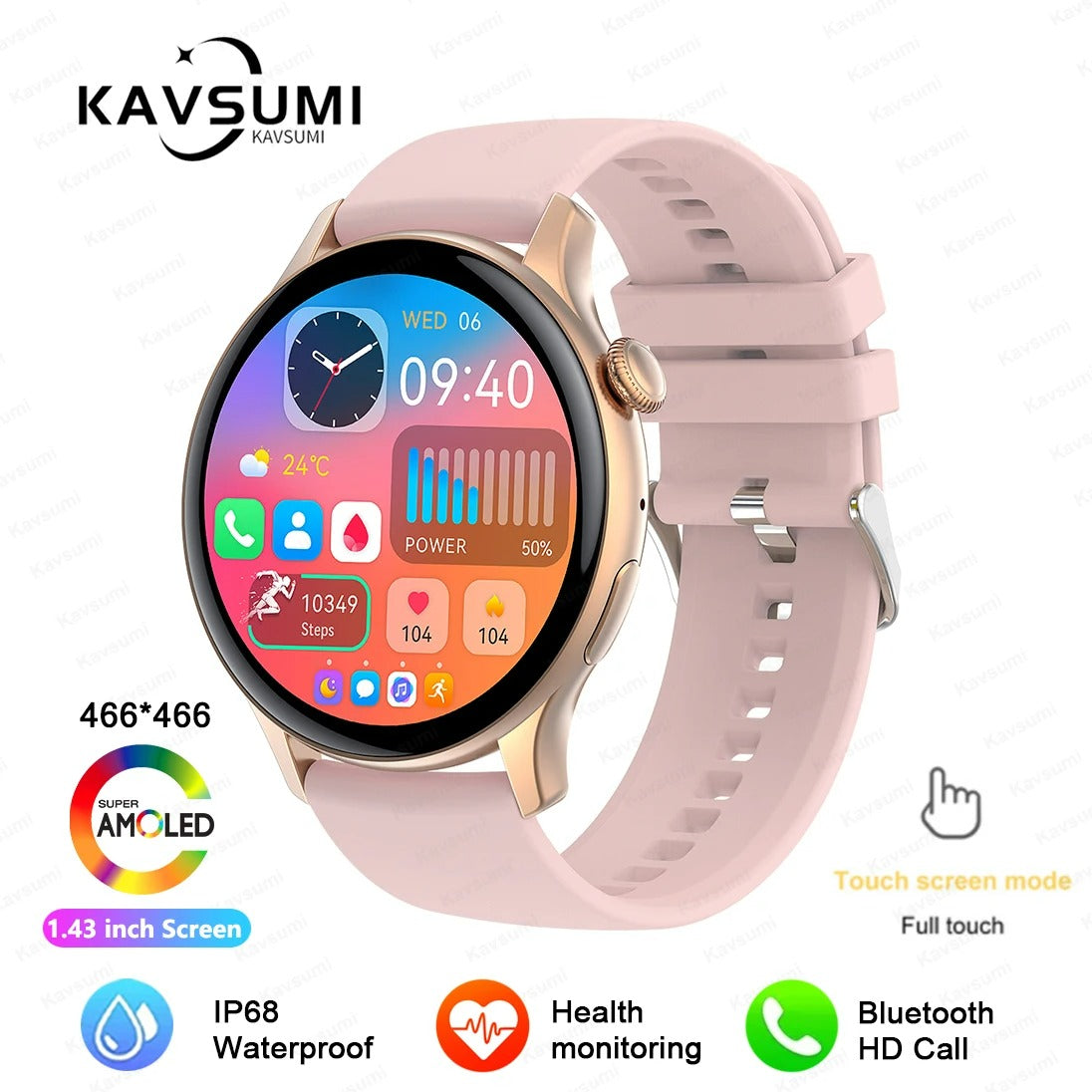 ELEGANCE LuxeFit Women Smartwatch 466*466 AMOLED 1.43" HD Screen Always Display Time Bluetooth Call IP67 Waterproof Sports Smart Watch