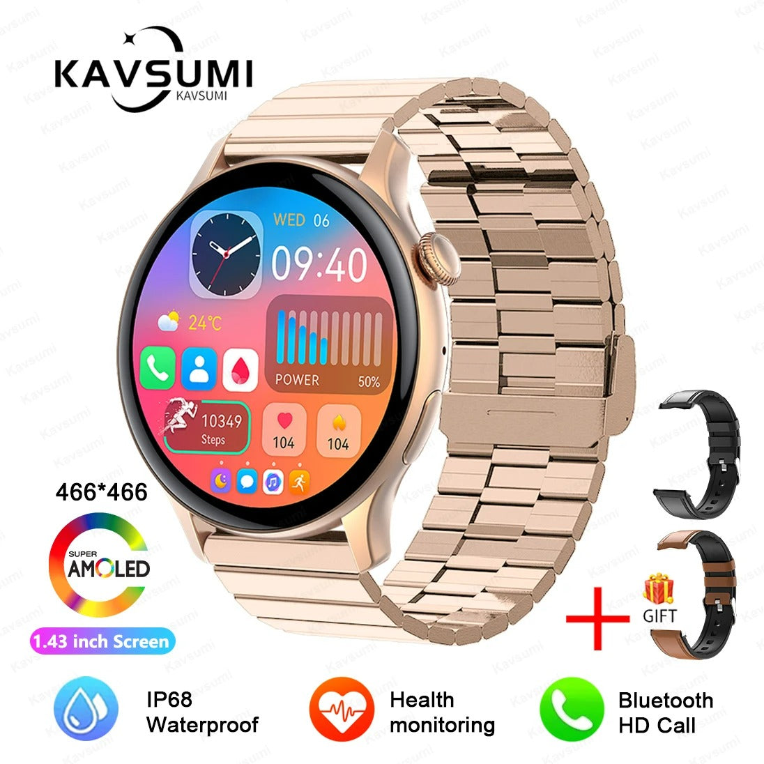 ELEGANCE LuxeFit Women Smartwatch 466*466 AMOLED 1.43" HD Screen Always Display Time Bluetooth Call IP67 Waterproof Sports Smart Watch