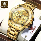 ELEGANCE 6638 Gold Stainless Steel Watches for Men Automatic Chronograph - Gold Bezel & Waterproof & Luminous & Date