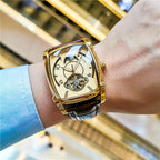 Elegance Tonneau 005 Moon Phase Automatic Watch for Men Luxury Brand Tourbillon Skeleton Mechanical Watches Leather Belt Luminous Hands Clock