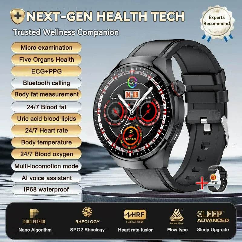 ELEGANCE HealthMaster Pro Smartwatch ECG+PPG Temperature Pulse Physiotherapy Men & Women 466*466 HD Health Management BT Call Sports Waterproof