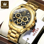 ELEGANCE 6638 Gold Stainless Steel Watches for Men Automatic Chronograph - Gold Bezel & Waterproof & Luminous & Date