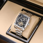 Elegance Tonneau 005 Moon Phase Automatic Watch for Men Luxury Brand Tourbillon Skeleton Mechanical Watches Leather Belt Luminous Hands Clock