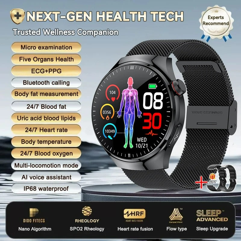ELEGANCE HealthMaster Pro Smartwatch ECG+PPG Temperature Pulse Physiotherapy Men & Women 466*466 HD Health Management BT Call Sports Waterproof