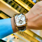 Elegance Tonneau 005 Moon Phase Automatic Watch for Men Luxury Brand Tourbillon Skeleton Mechanical Watches Leather Belt Luminous Hands Clock