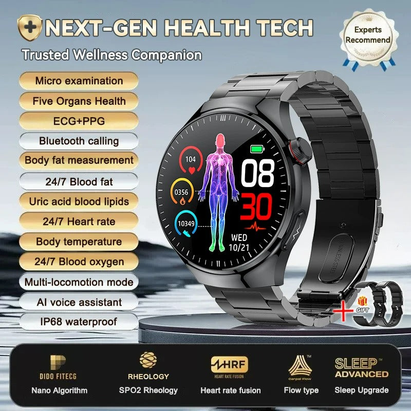ELEGANCE HealthMaster Pro Smartwatch ECG+PPG Temperature Pulse Physiotherapy Men & Women 466*466 HD Health Management BT Call Sports Waterproof