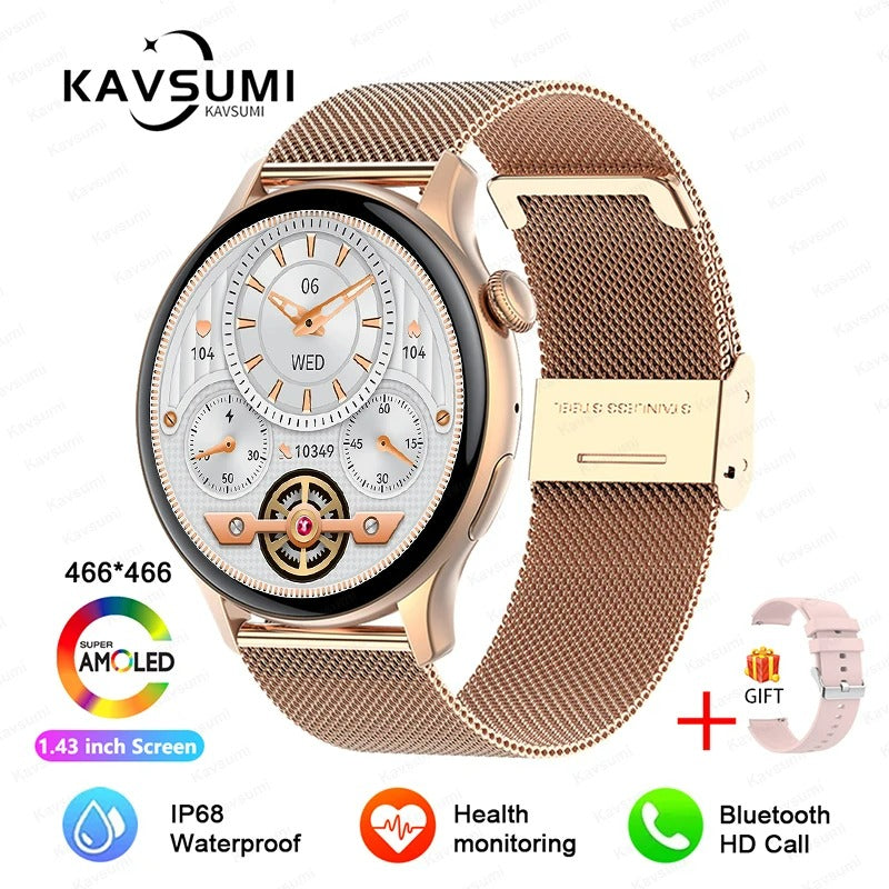 ELEGANCE® LuxeFit Women Smartwatch 466*466 AMOLED 1.43" HD Screen Always Display Time Bluetooth Call IP67 Waterproof Sports Smart Watch